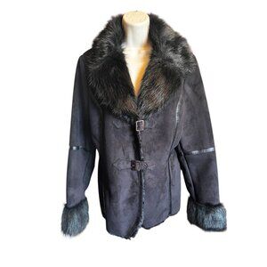 Donna Salyers Fabulous-Furs Womens Medium Black Faux Fur-Trimmed Suede Jacket